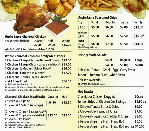 Uncle Sam's Charcoal Chicken Menu Urbanspoon/Zomato