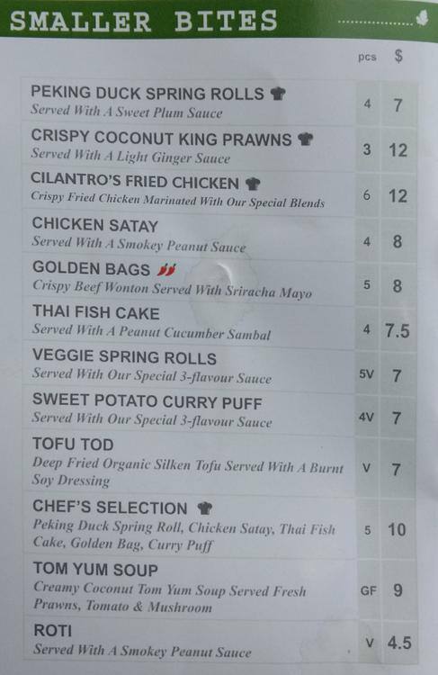 Menu At Cilantro Thai Kitchen Restaurant Bayswater