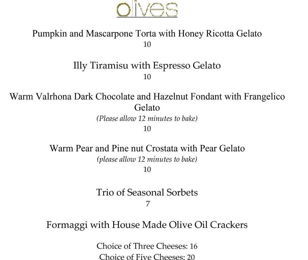 Olives Restaurant & Lounge menu