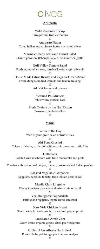 Olives Restaurant & Lounge menu