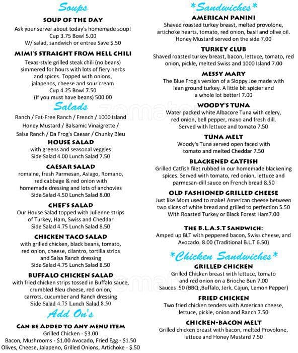 Blue Frog Bar & Grill Menu Urbanspoon/Zomato