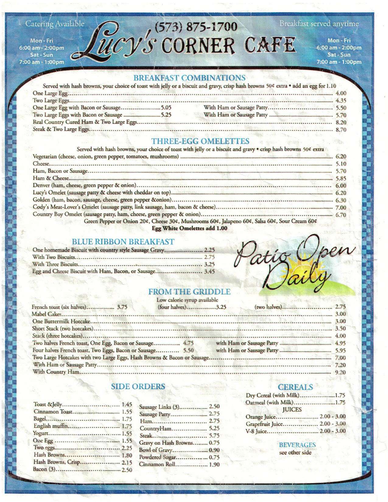 Lucy's Corner Cafe Menu, Menu for Lucy's Corner Cafe, Columbia