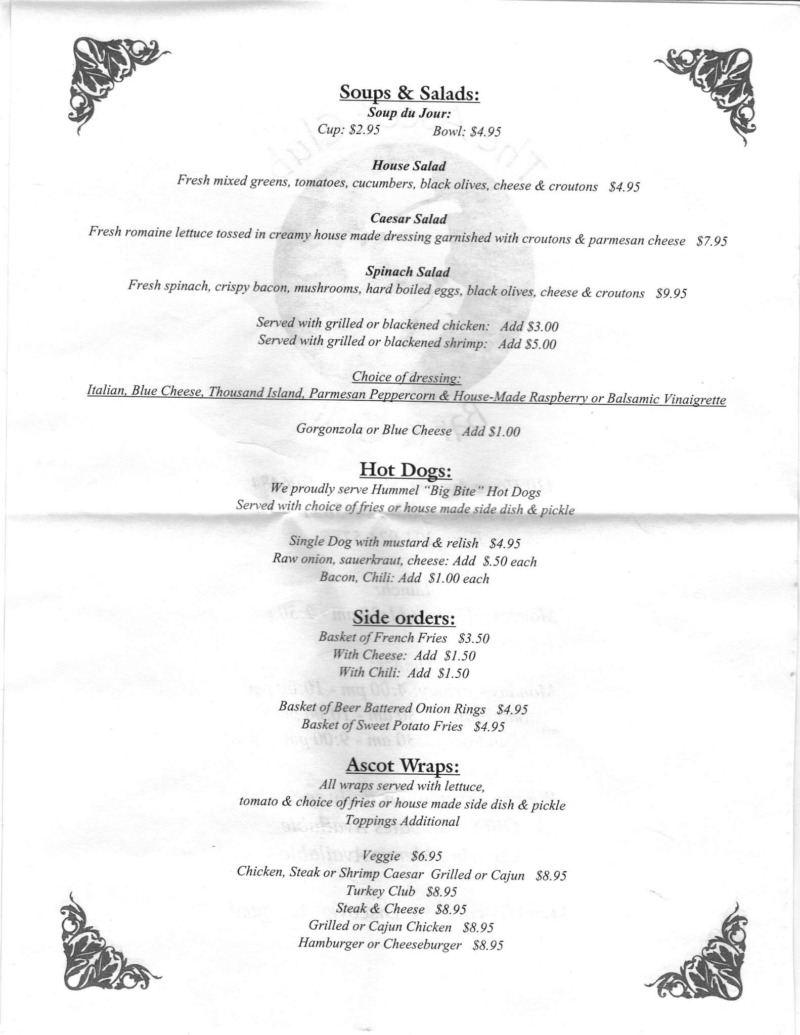 Menu at Ascot Club Bar & Grille, Shelton