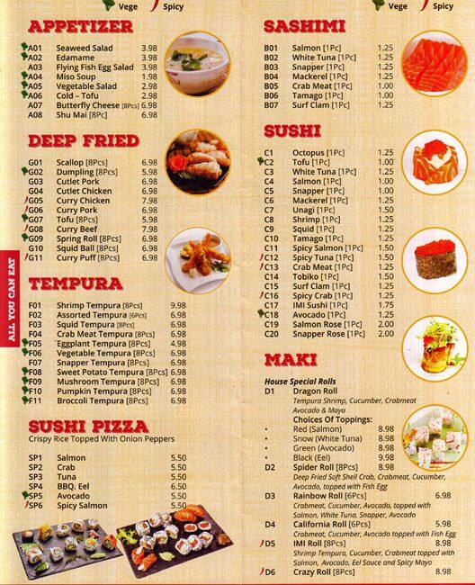 Imi Sushi Menu, Menu for Imi Sushi, Burlington, Toronto Urbanspoon/Zomato