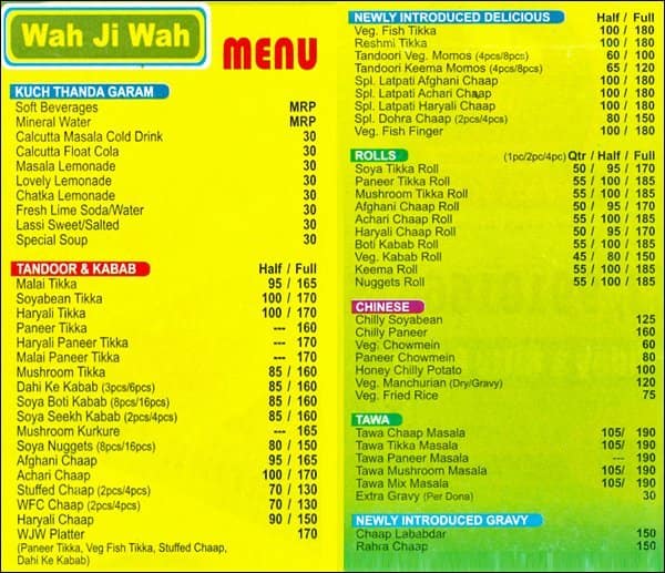 Wah Ji Wah Menu Menu For Wah Ji Wah Najafgarh New Delhi Zomato | Free ...