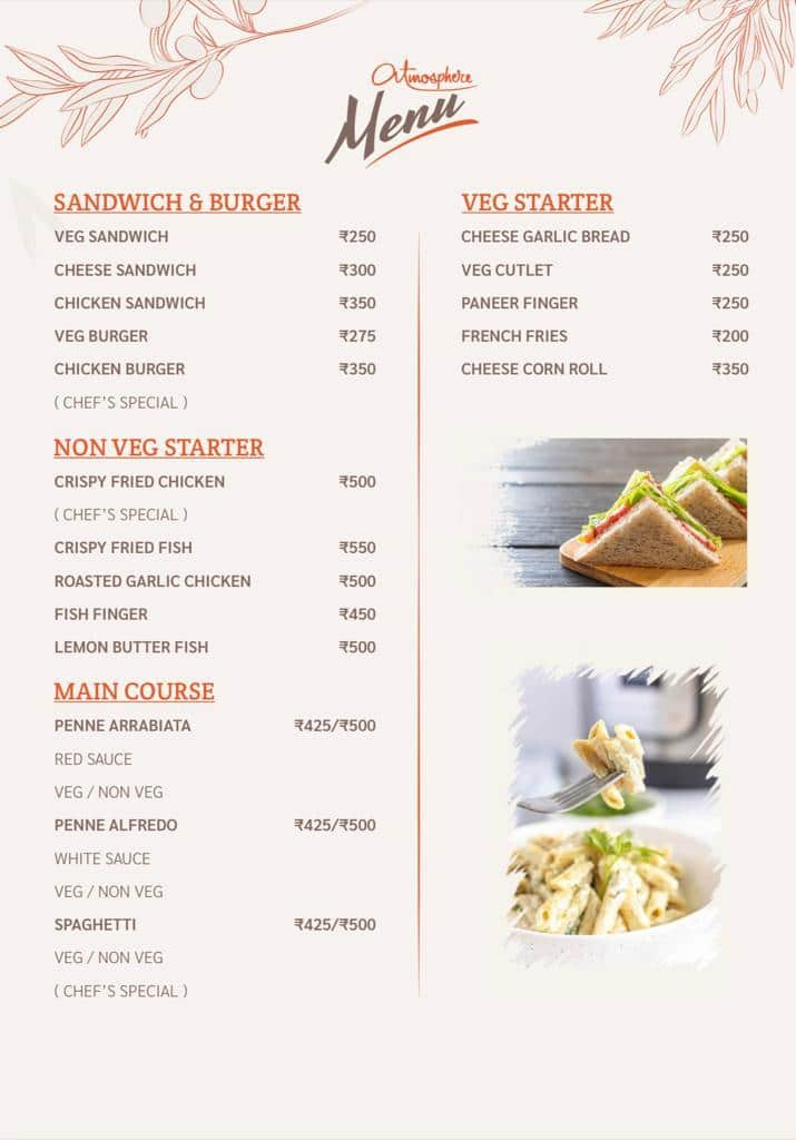 Menu of Atmosphere Grill Cafe Sheesha Mall Road Kanpur