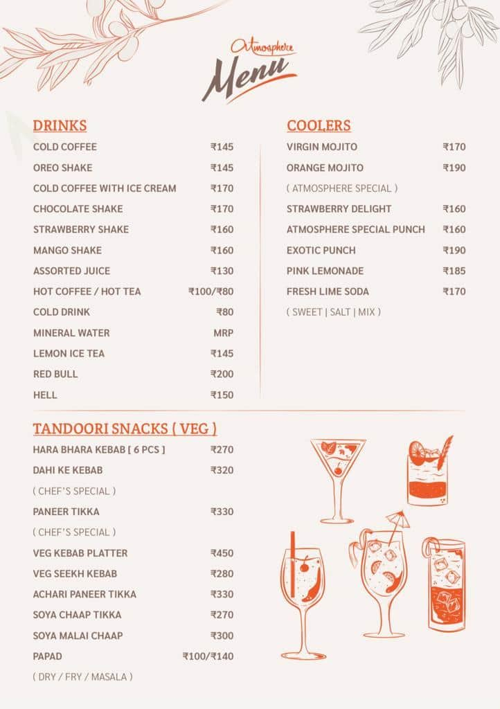 Menu of Atmosphere Grill Cafe Sheesha Mall Road Kanpur