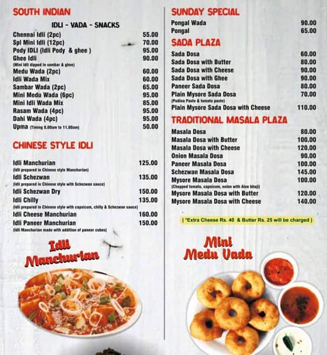 Dosa plaza store menu