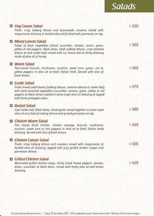 Menu at Pasta Street - Cunningham Road, Bengaluru, 37/2