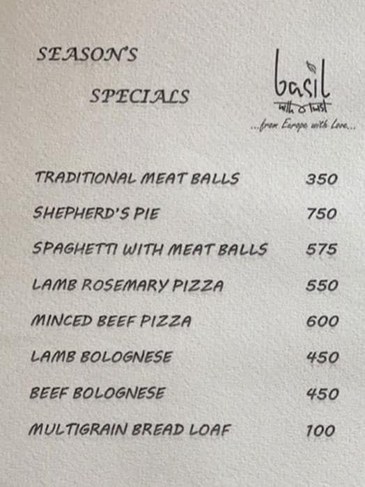 Menu of Basil With A Twist T. Nagar Chennai