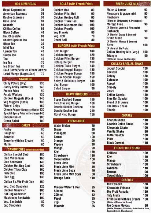 CHILLAX menu