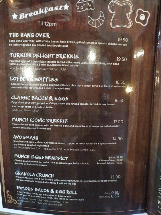 Carta de Munch Deli Cafe, West Pymble