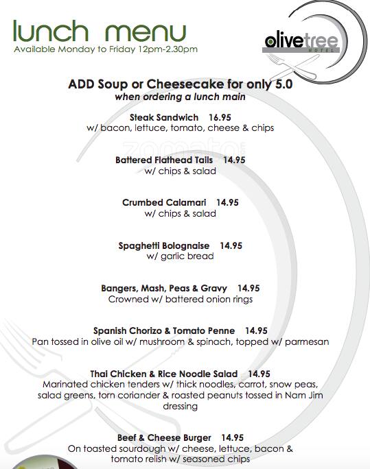 Olive Tree Hotel a Melbourne Foto del Menu con Prezzi Urbanspoon/Zomato