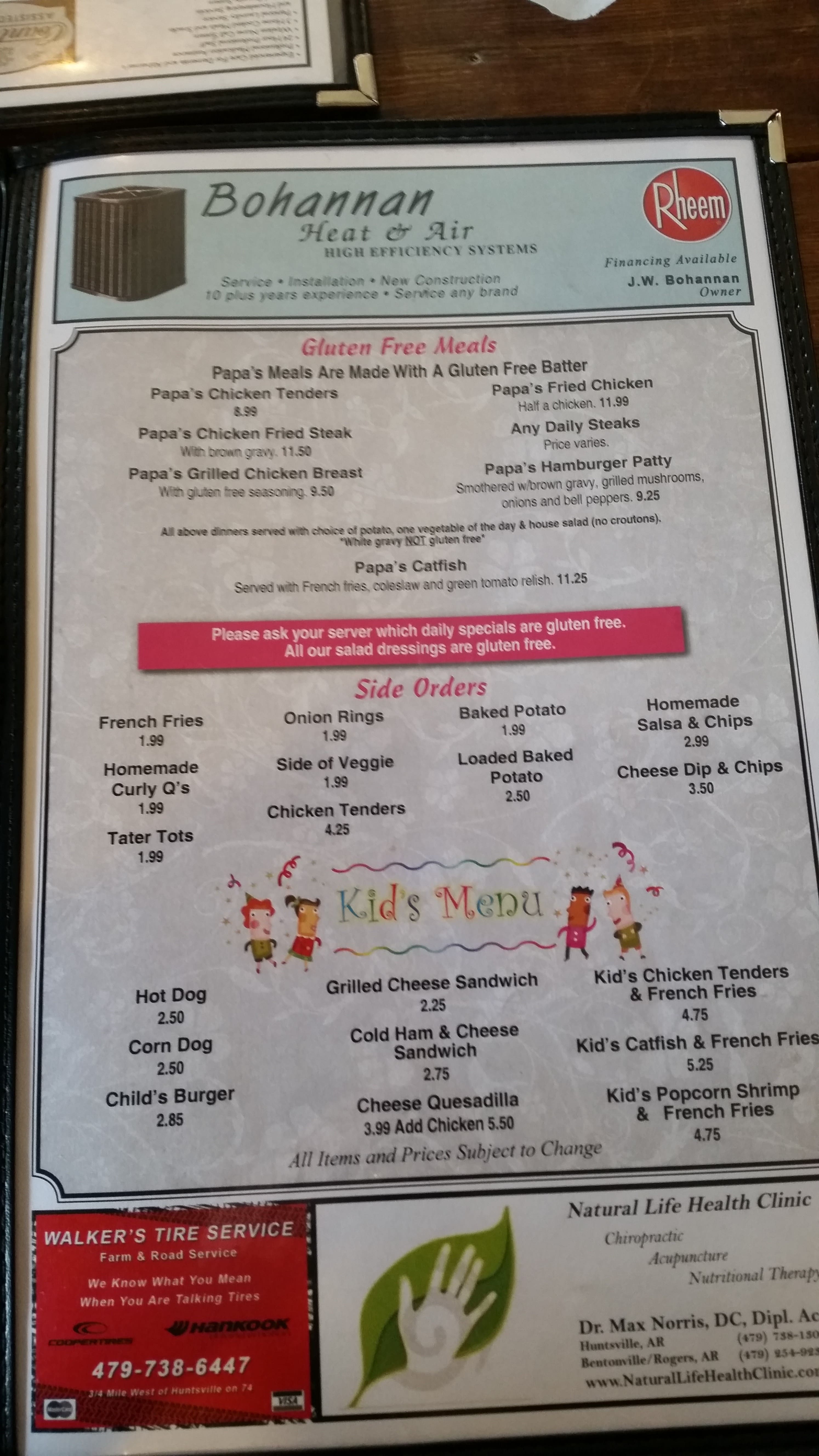 Menu at Granny's Kitchen restaurant, Huntsville