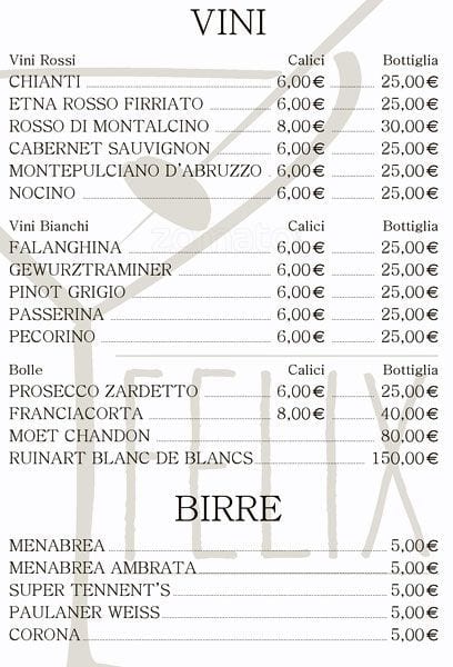 Menu de Felix Navigli