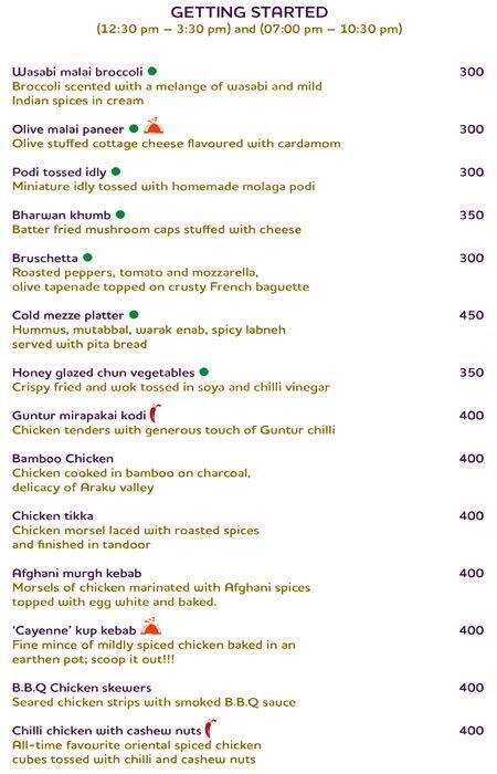 Menu at Cayenne - Mercure Hyderabad KCP, Hyderabad