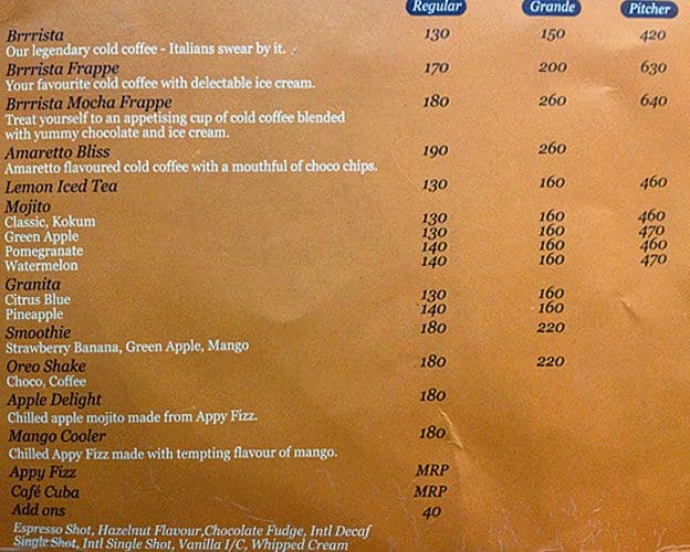 Menu at Barista Lavazza Espresso Bar, Ahmedabad, Bodakdev Town Planning