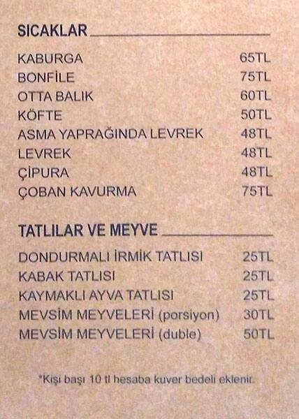 Menu at Cafe Hayat, Istanbul, Dernek Sk No:6