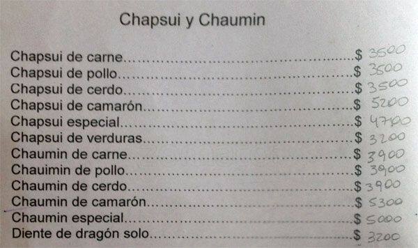 Restaurant Hong Fu menu