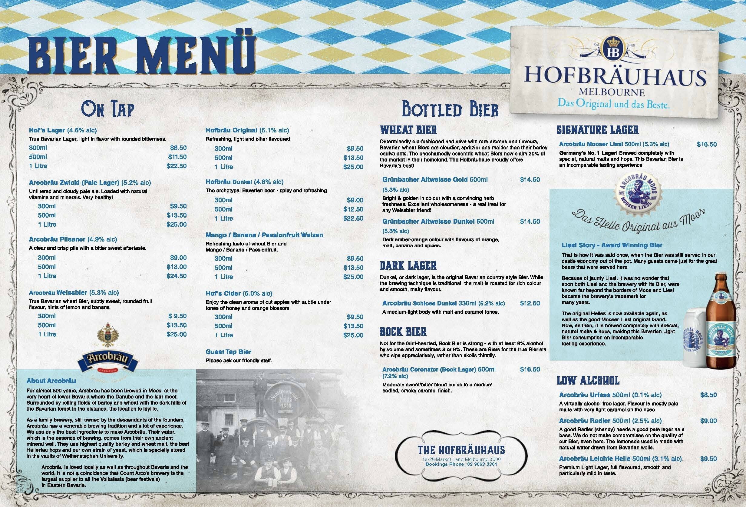 Hofbrauhaus Menu Menu For Hofbrauhaus Cbd Melbourne