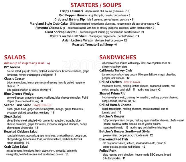 Ivy Kitchen Menu For Addison Ivy Kitchen Addison Menu