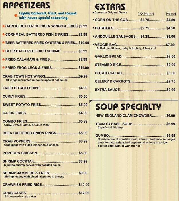 Menu at Crab Town restaurant, San Diego, Clairemont Mesa Blvd