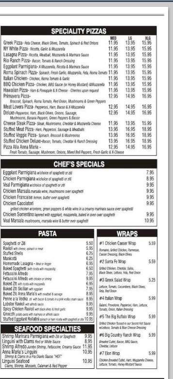 Menu at Anna Maria's Pizzeria, Graham, S Main St