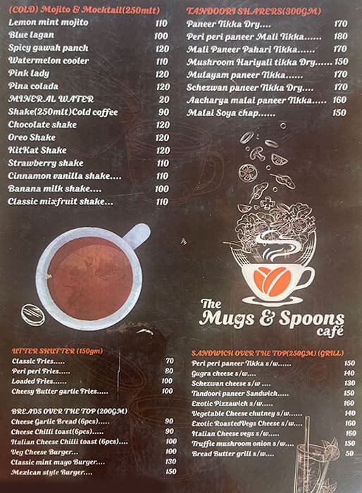 Menu of The Mugs & Spoons Cafe, Nikol, Ahmedabad