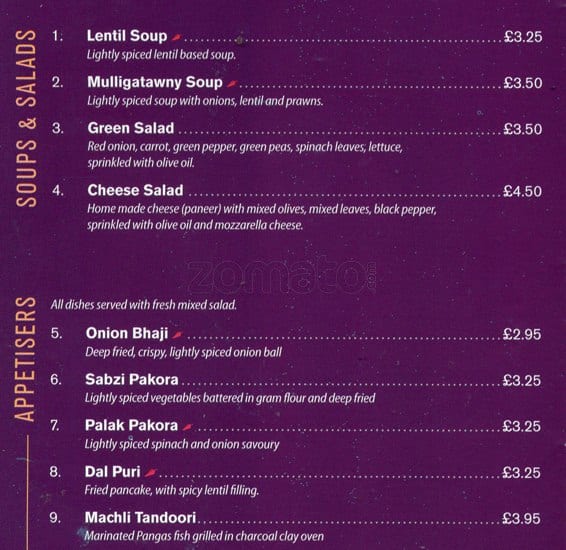 The Coriander Leaf Menu, Menu for The Coriander Leaf, Brentford, London