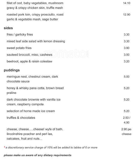 Menu at The Apartment restaurant, Edinburgh