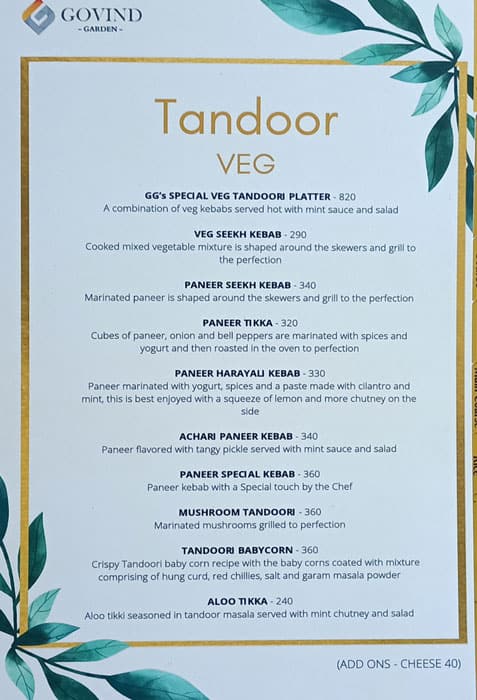 Hotel Govind Garden menu