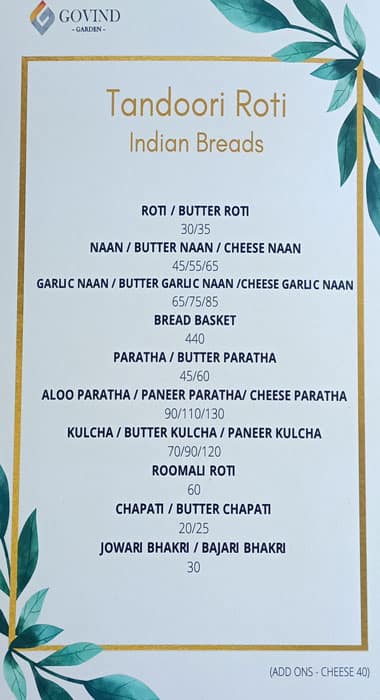 Hotel Govind Garden menu