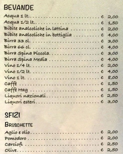 Menu di Sale e olio 