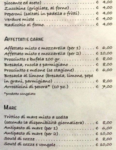 Menu di Sale e olio 