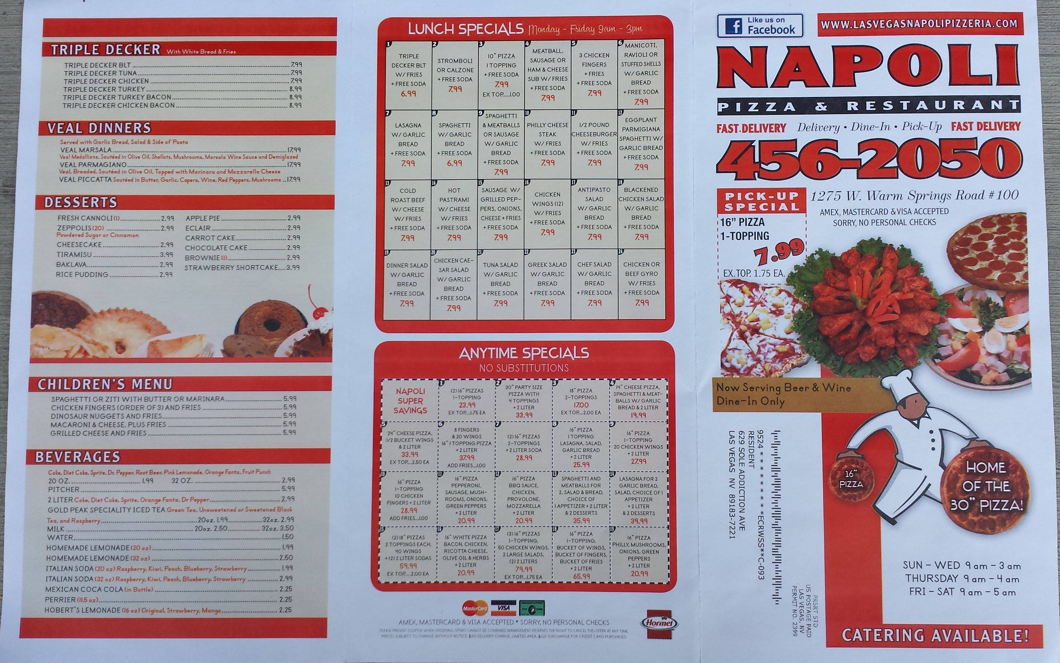 Napoli Pizza & Restaurant Menu - Urbanspoon/Zomato