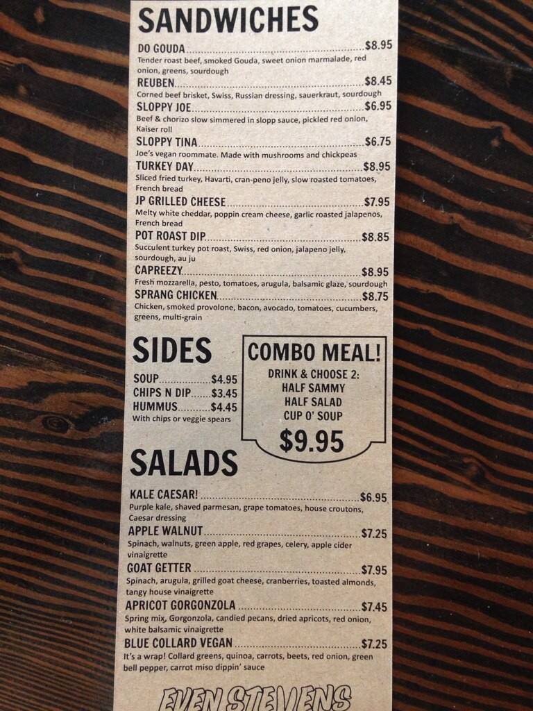 Even Stevens Menu, Menu for Even Stevens, East Central, Salt Lake City