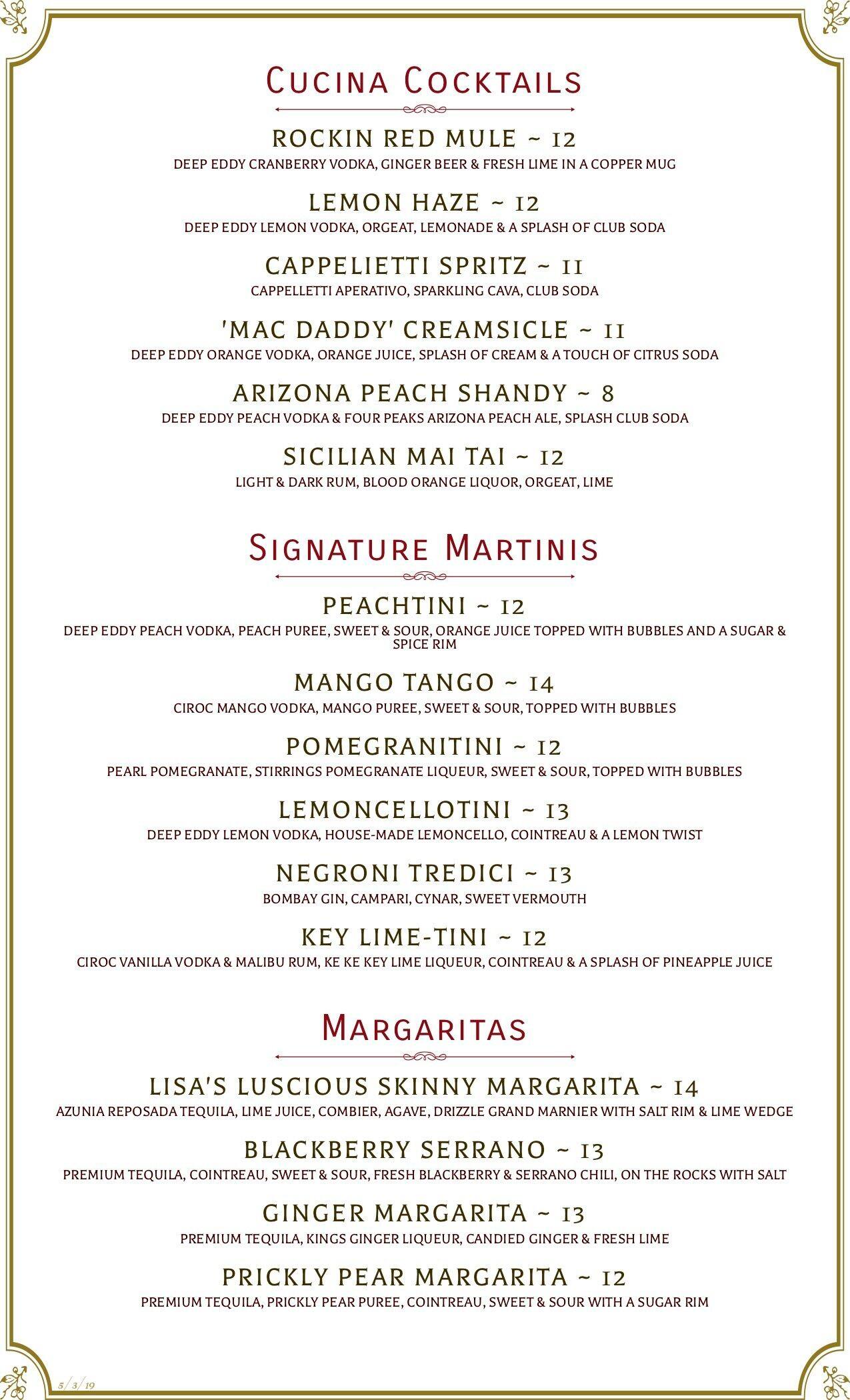 Menu At Cucina Rustica Desserts Sedona 2179