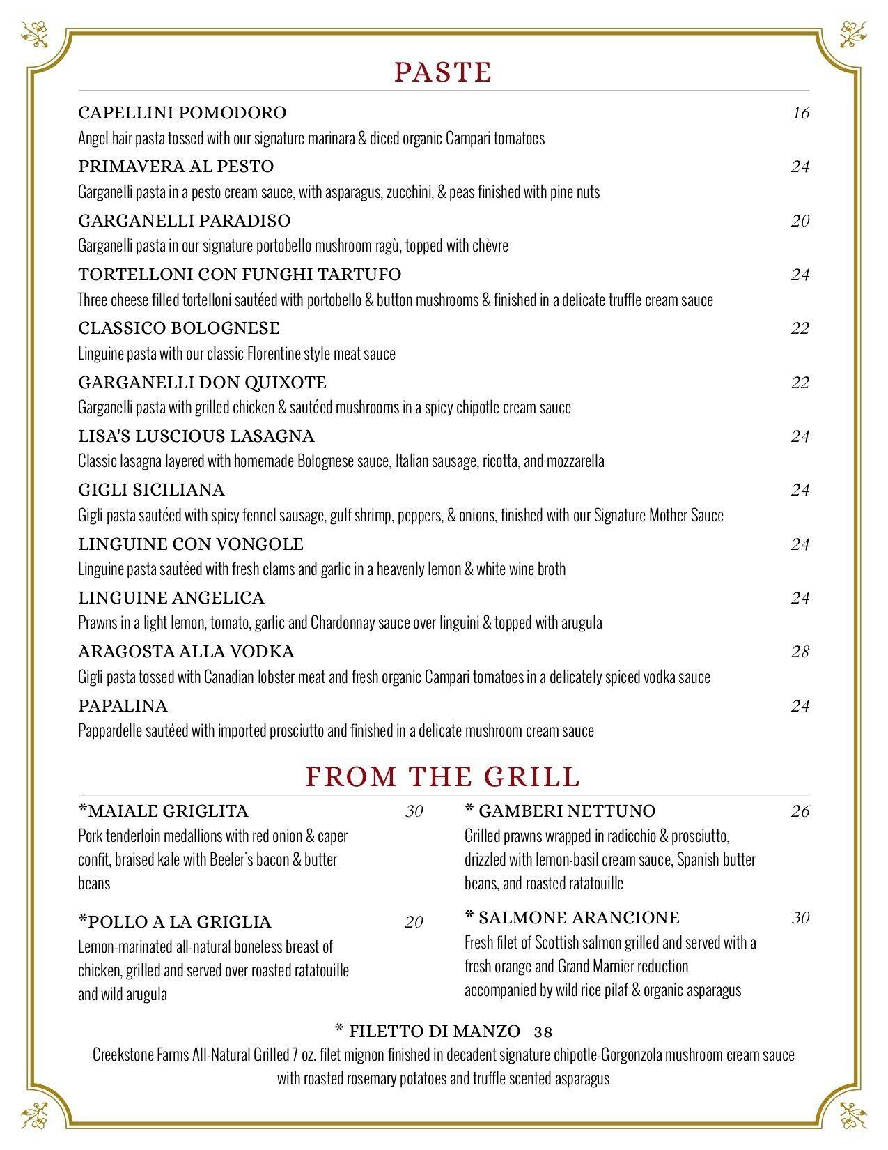 Menu at Cucina Rustica desserts, Sedona