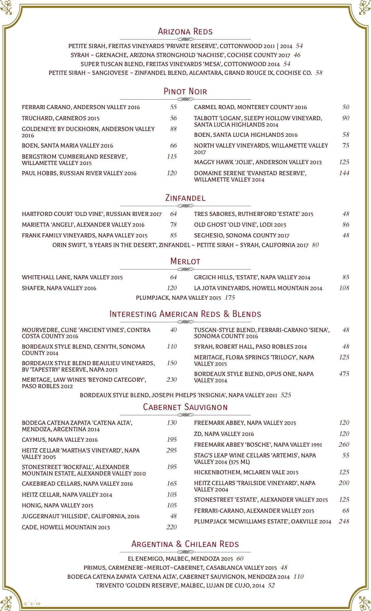 Menu at Cucina Rustica desserts, Sedona