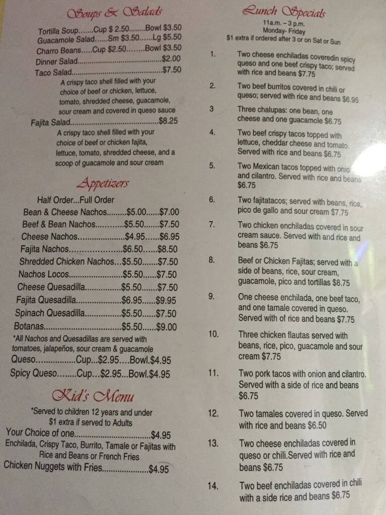 Selena's Mexican Restaurant Menu Urbanspoon/Zomato