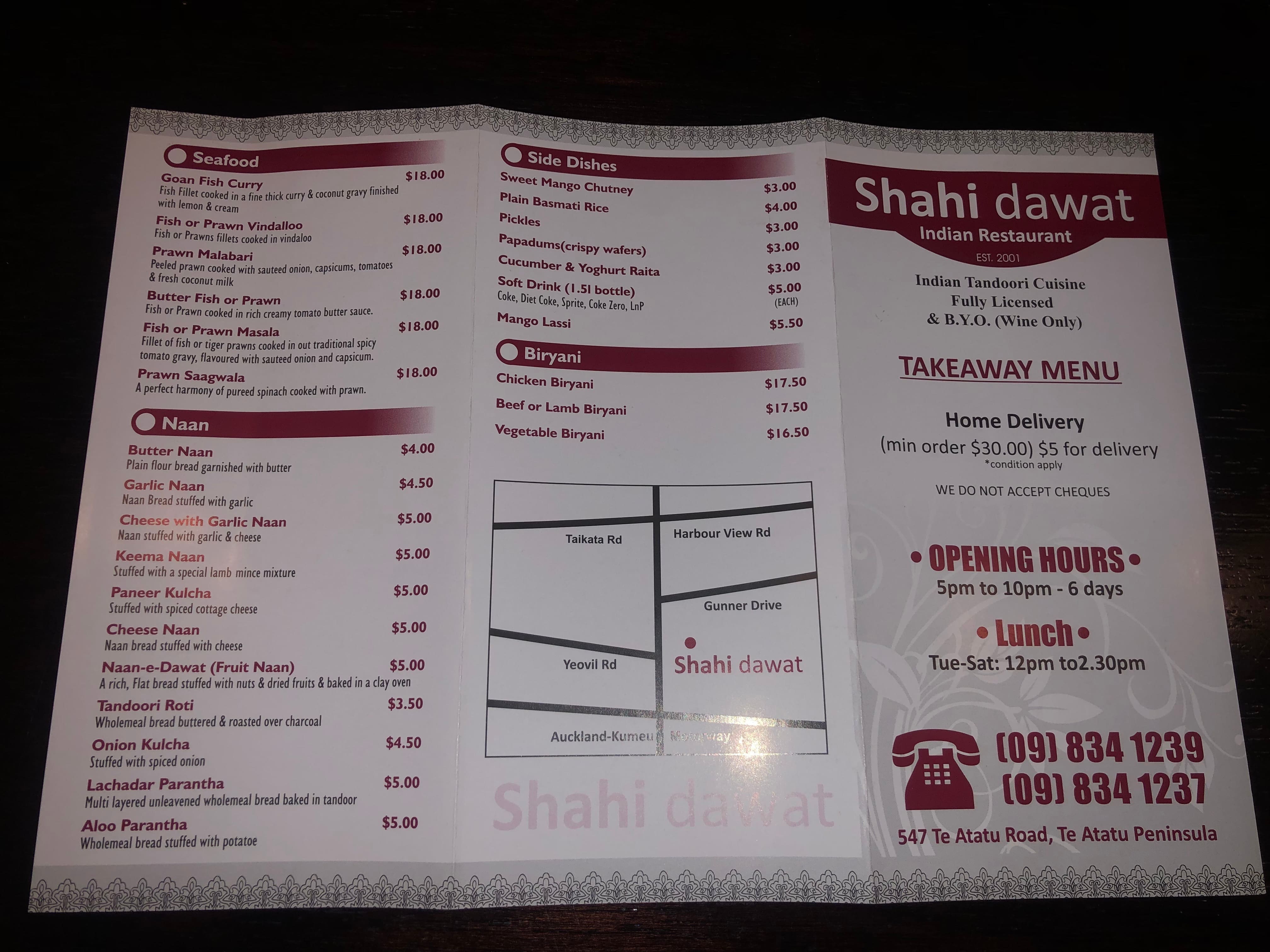 Te Atatu Rsa Menu Menu at Shahi Dawat restaurant, Auckland, 547 Te Atatu Rd