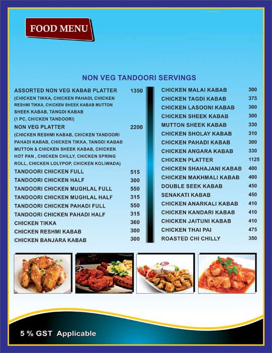 Aquarius Resort menu