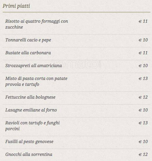 Menu da Il Pozzetto ristorante, Roma