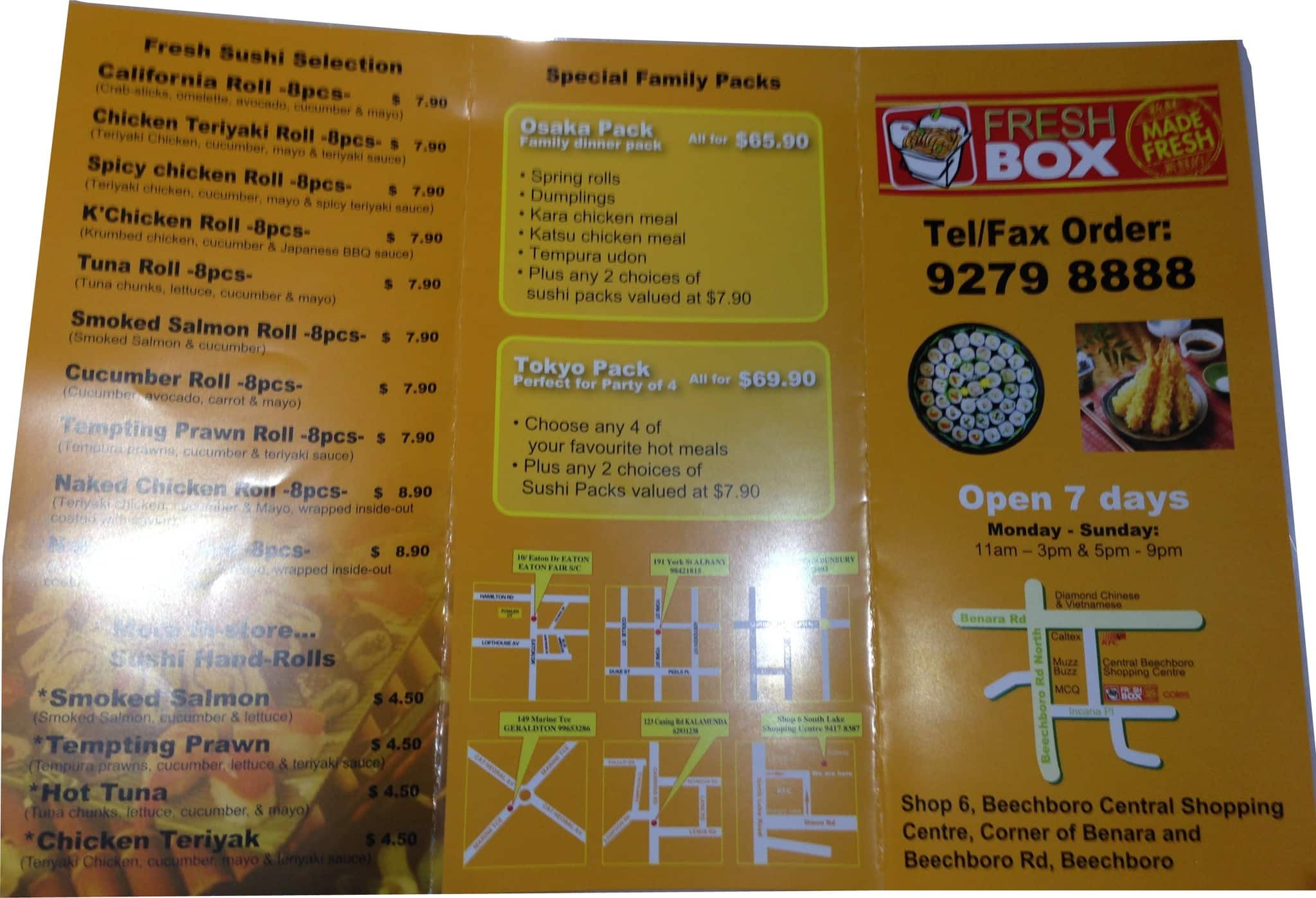 Fresh Box Noodle & Sushi Bar Menu Urbanspoon/Zomato