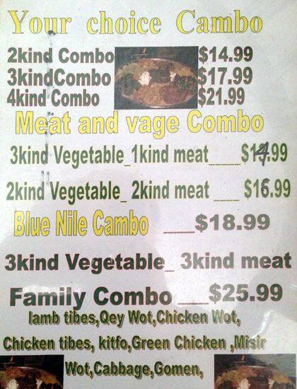 Blue Nile menu