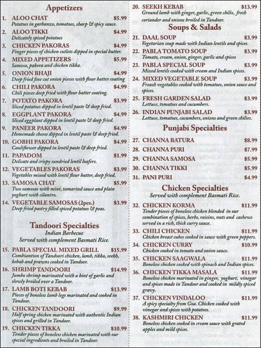 Pabla India Grill Menu, Menu for Pabla India Grill, Tukwila, Tukwila