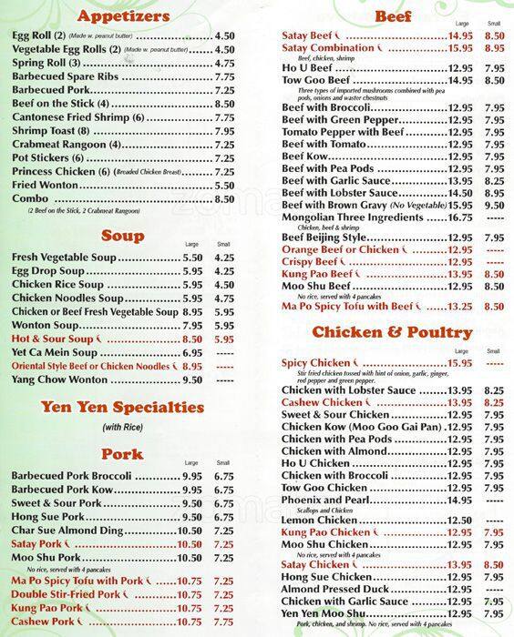 Yen Yen Restaurant Menu, Menu for Yen Yen Restaurant, Buffalo Grove