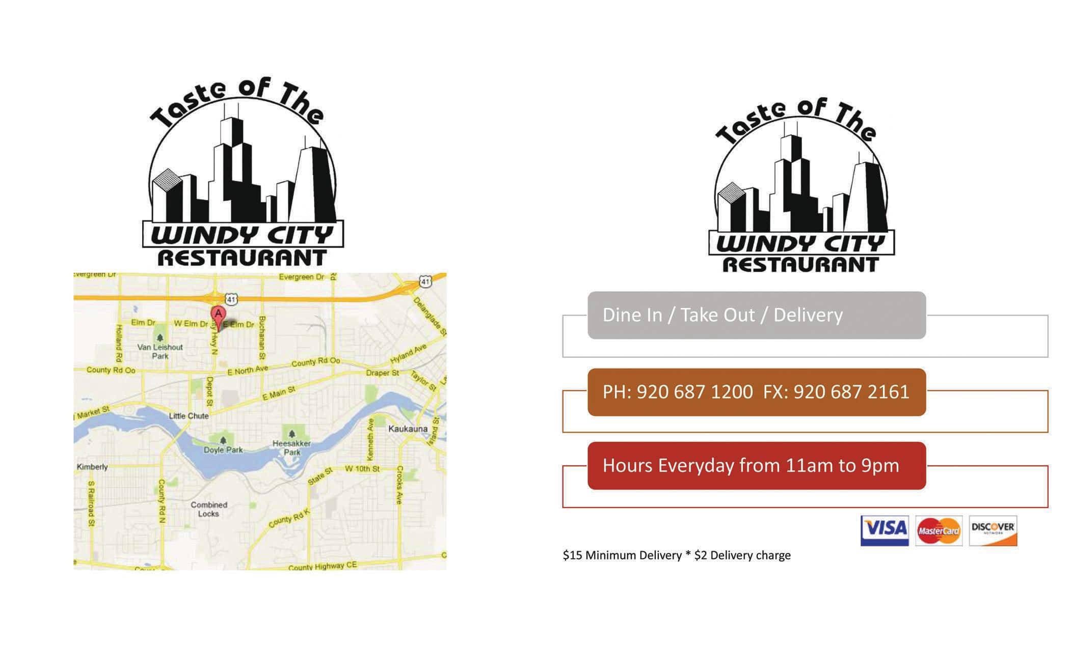 Menu at Taste of the Windy City pizzeria, Little Chute