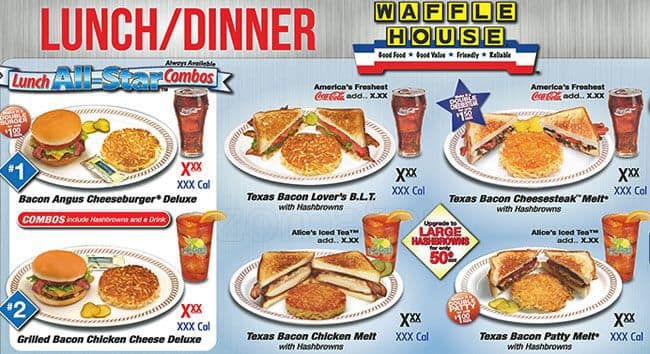 Menu at Waffle House restaurant, Versailles, 516 Lexington Rd