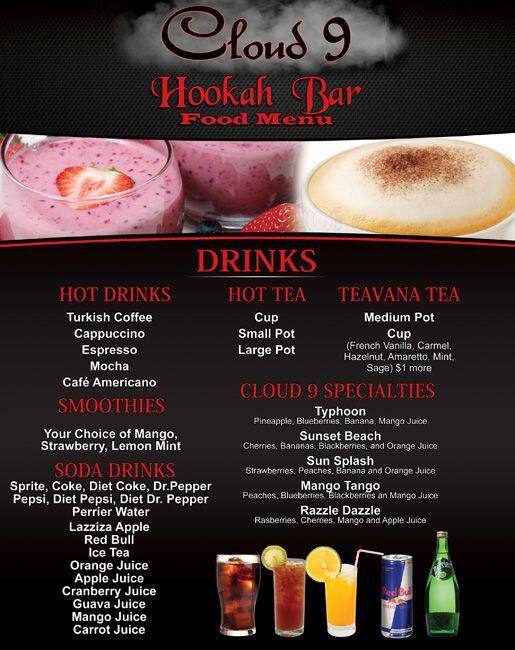 Cloud 9 Hookah Lounge Menu, Menu for Cloud 9 Hookah Lounge, Richardson, Richardson - Urbanspoon